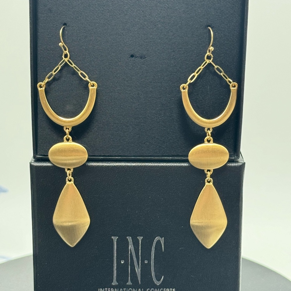 INC Gold Tone Long Earrings In Box